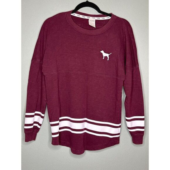 Victoria's Secret PINK Women's XS LS Crewneck Maroon White Logo Pullover Sweatsh - Picture 2 of 6